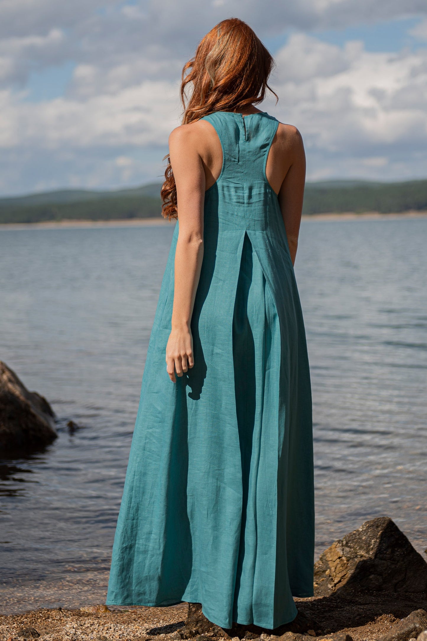 Minimalist Linen Dress with Pleat Detail, VisibleArtShop