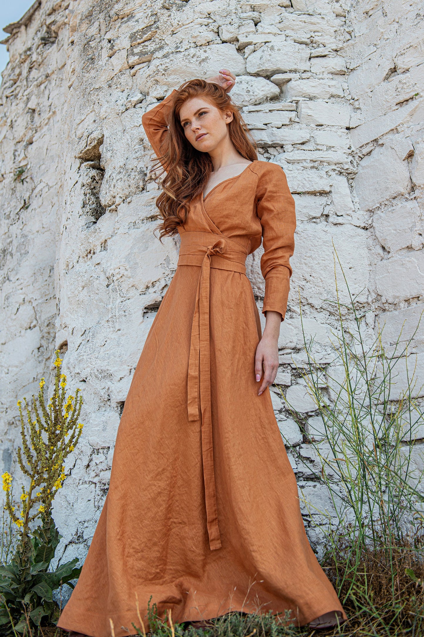 Linen Maxi Dress with Tie Belt, VisibleArtShop