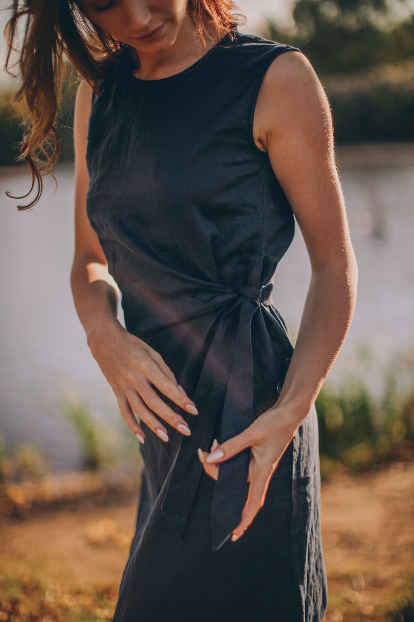 Long Linen Dress with Ruched Waist, VisibleArtShop