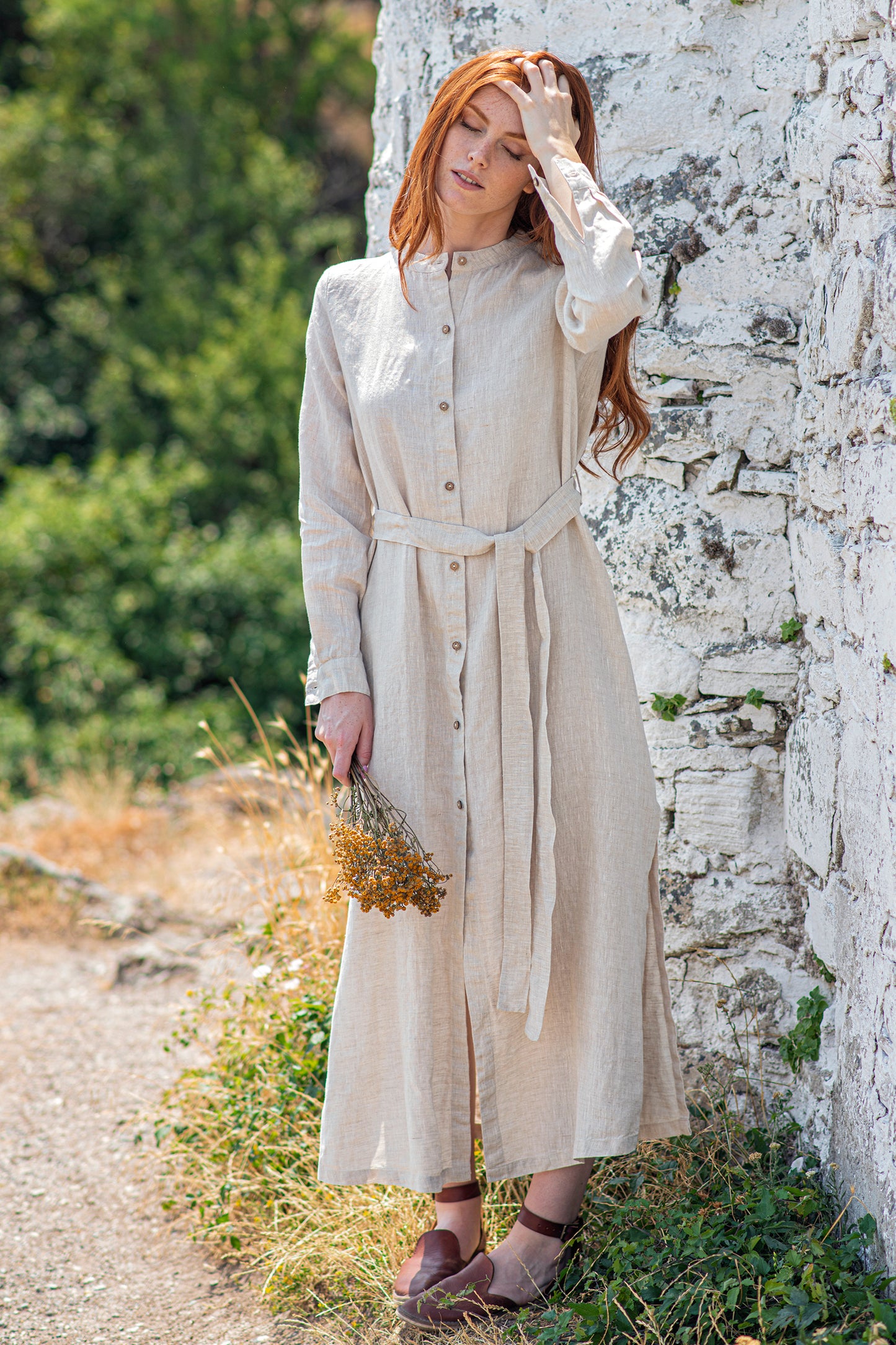 Long Sleeve Linen Shirt Dress, VisibleArtShop