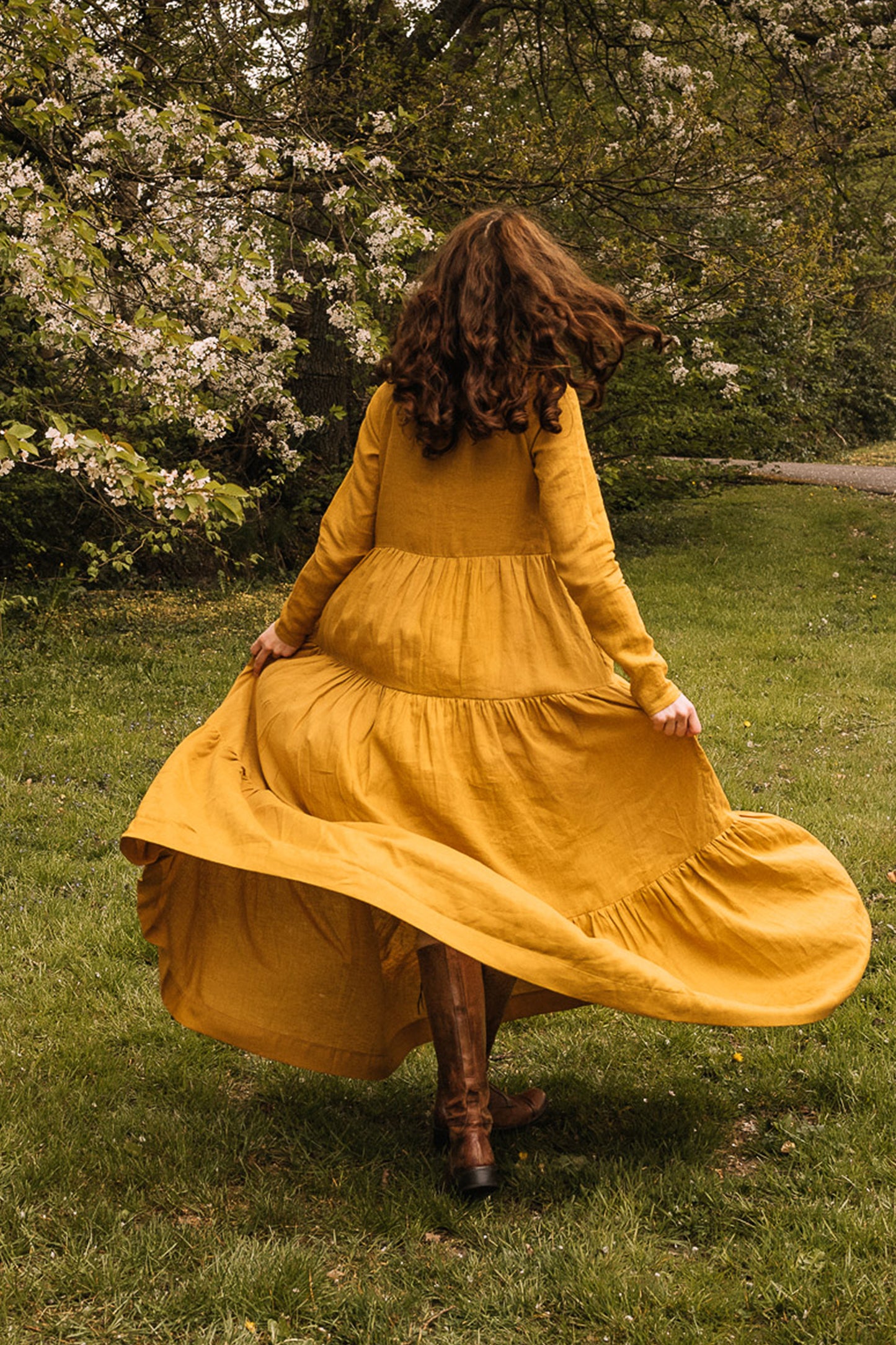 Bohemian Linen Dress in Mustard, VisibleArtShop