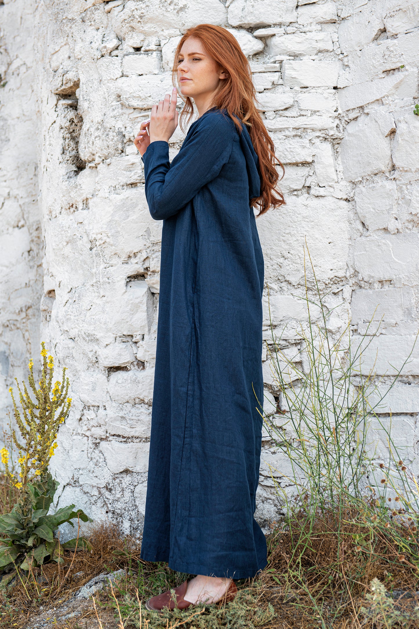 Long Sleeve Hooded Linen Dress, VisibleArtShop