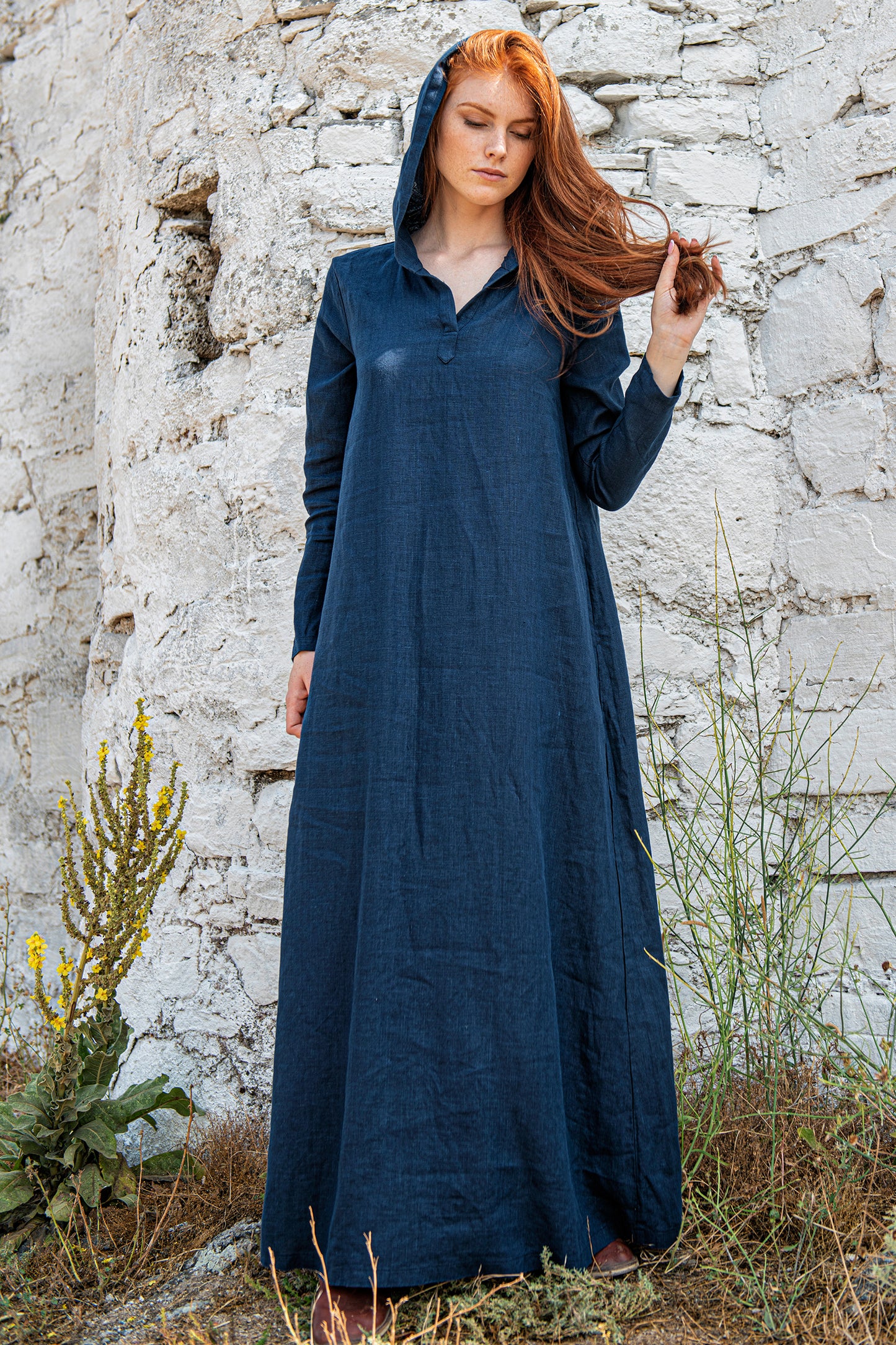 Long Sleeve Hooded Linen Dress, VisibleArtShop
