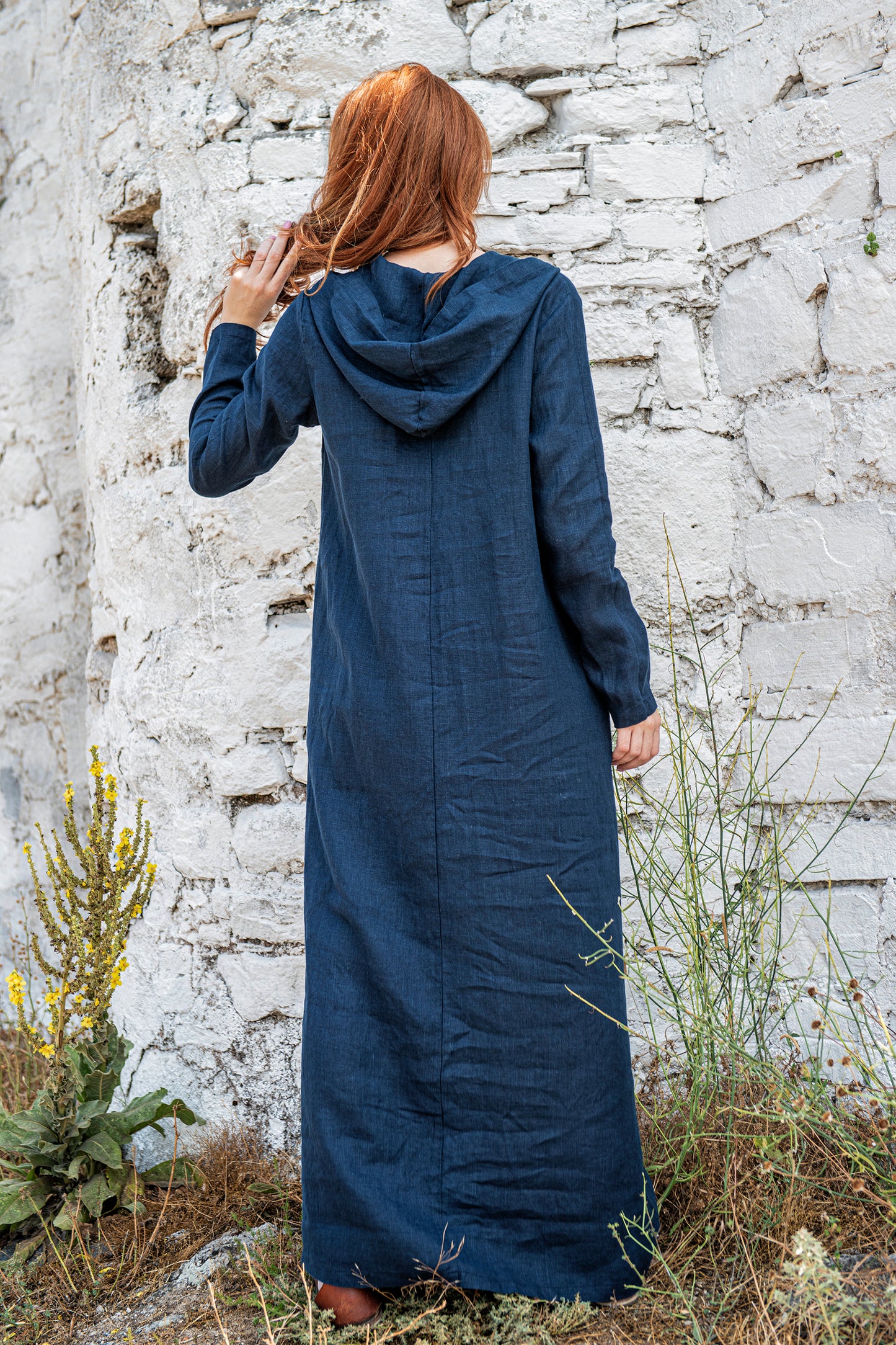 Long Sleeve Hooded Linen Dress, VisibleArtShop