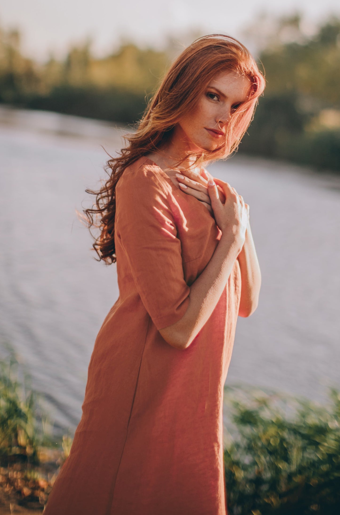 Sleeved Linen Maxi Dress, VisibleArtShop