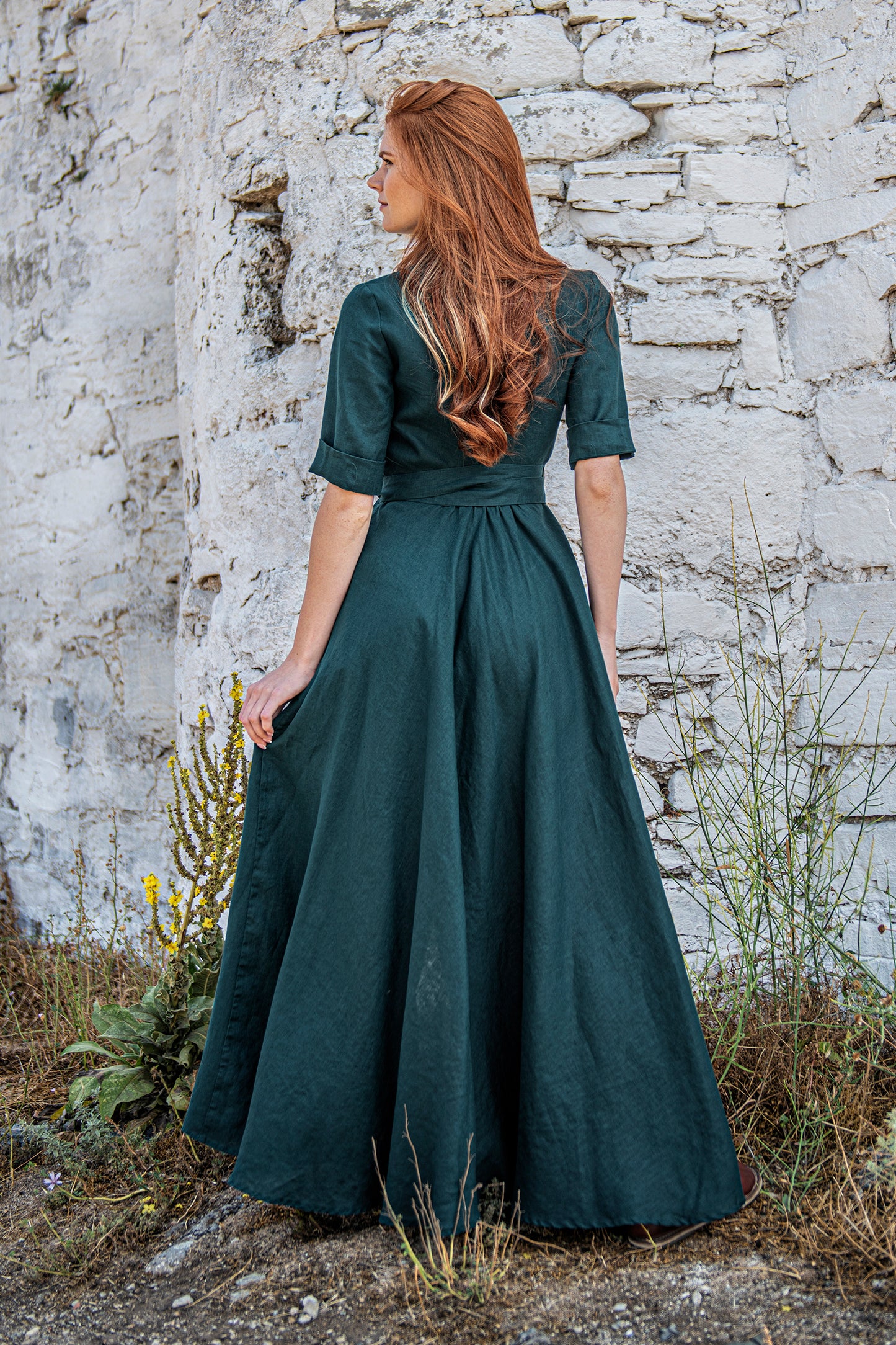 Linen Maxi Dress with Tie Waist, VisibleArtShop