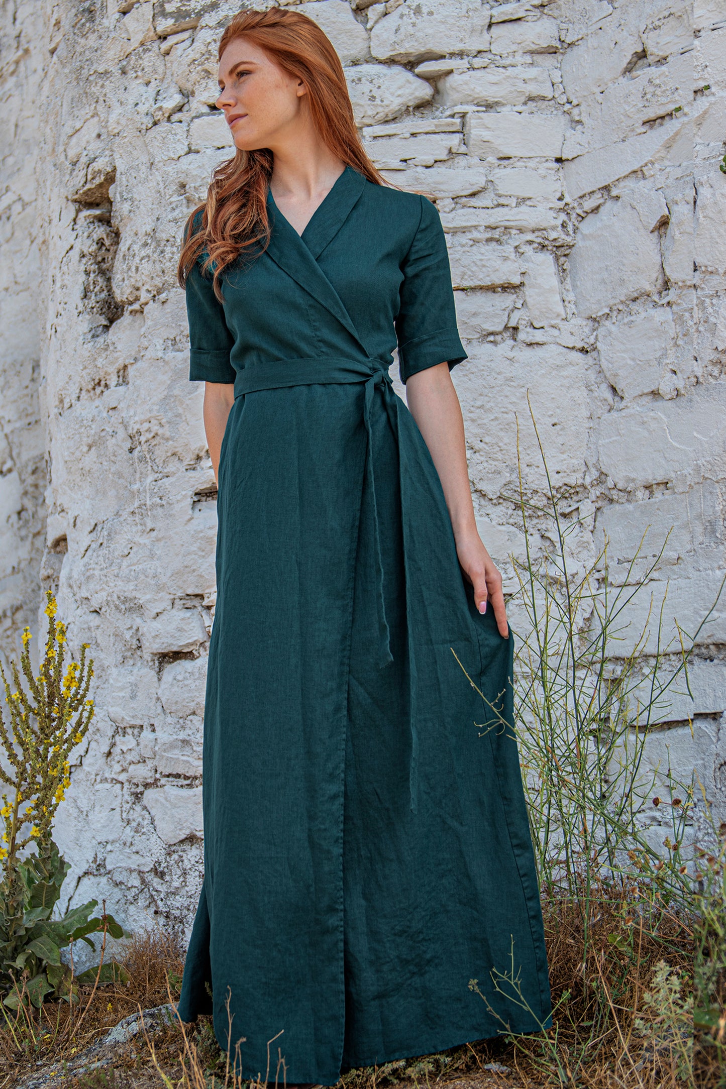 Linen Maxi Dress with Tie Waist, VisibleArtShop