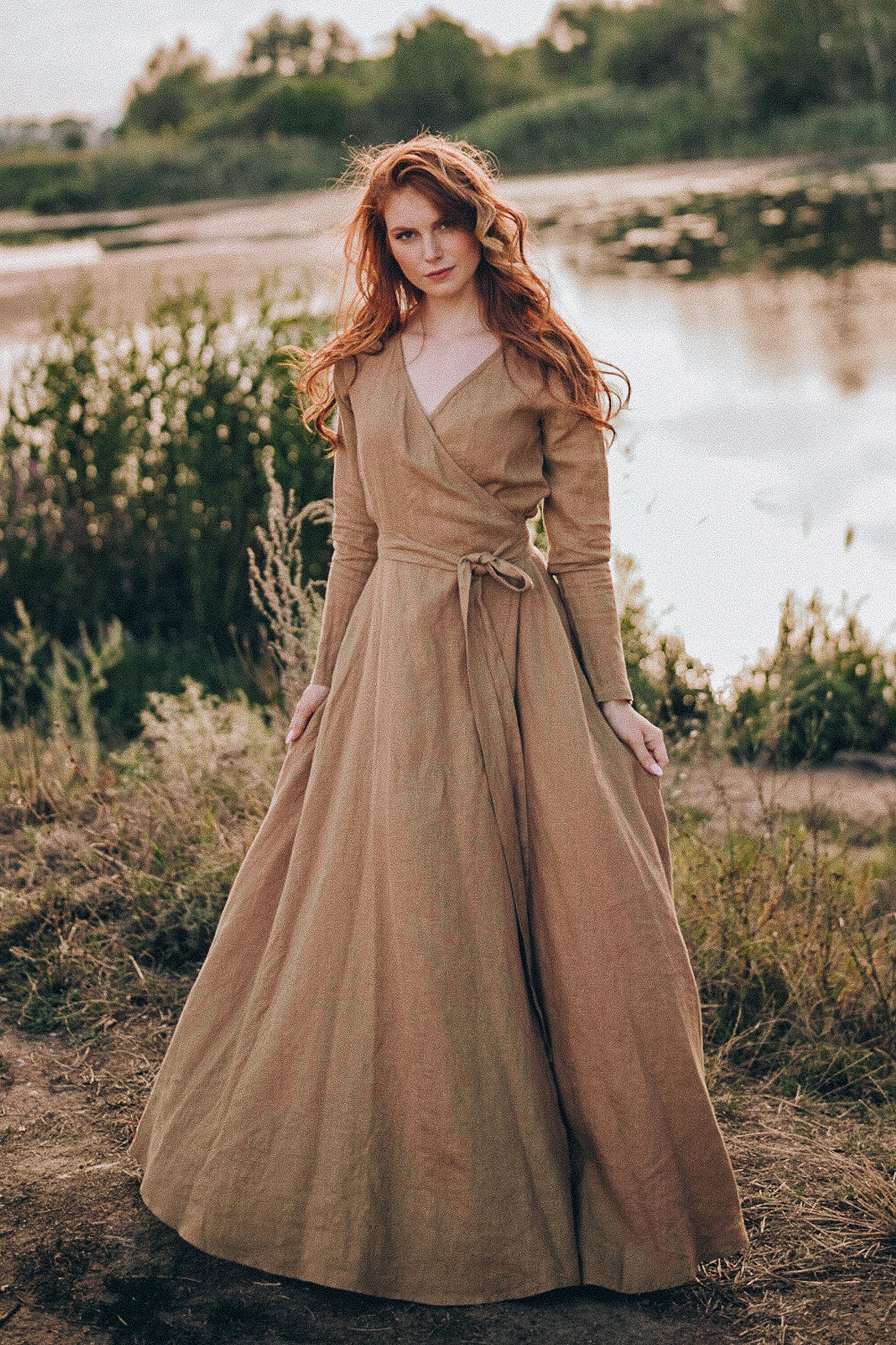 Rich Linen Wrap Dress - Elegant & Timeless Long Sleeve Linen Dress VisibleArtShop Rich Linen Wrap Dress - Elegant & Timeless Long Sleeve Linen Dress VisibleArtShop