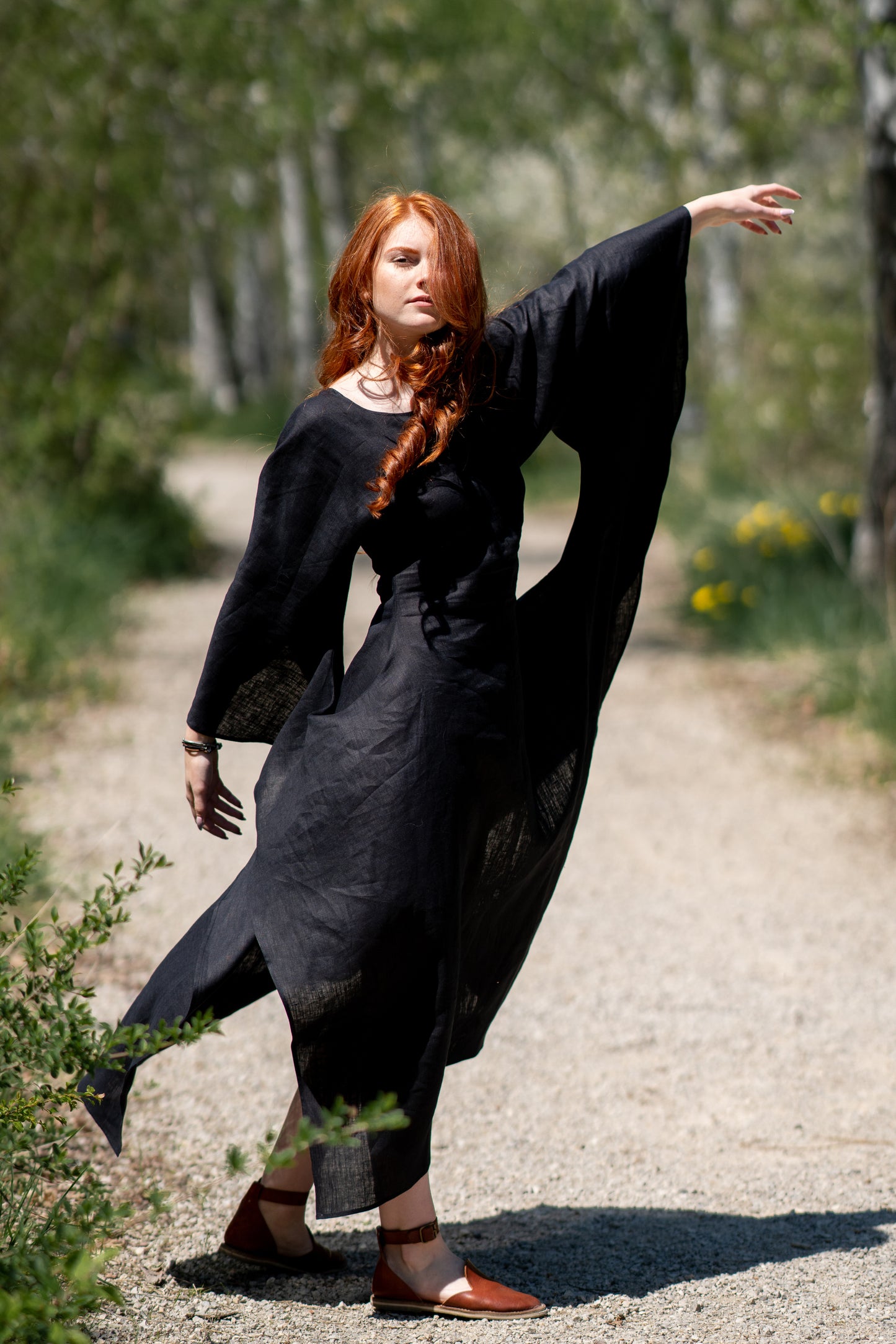Long Linen Batwing Dress, VisibleArtShop