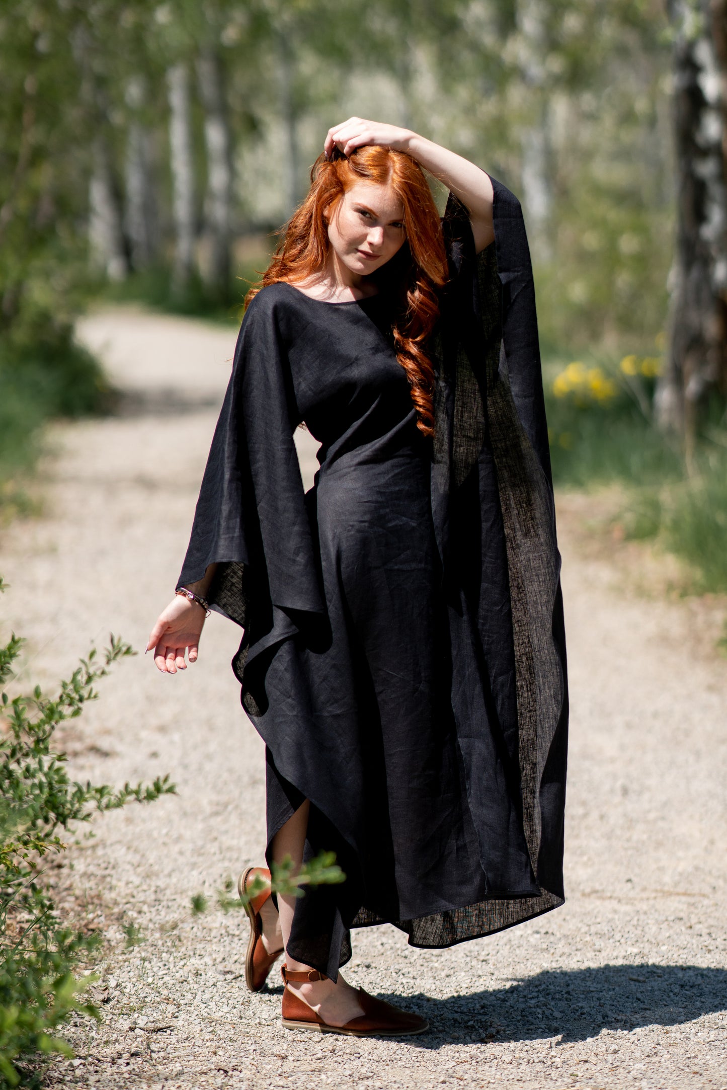 Long Linen Batwing Dress, VisibleArtShop