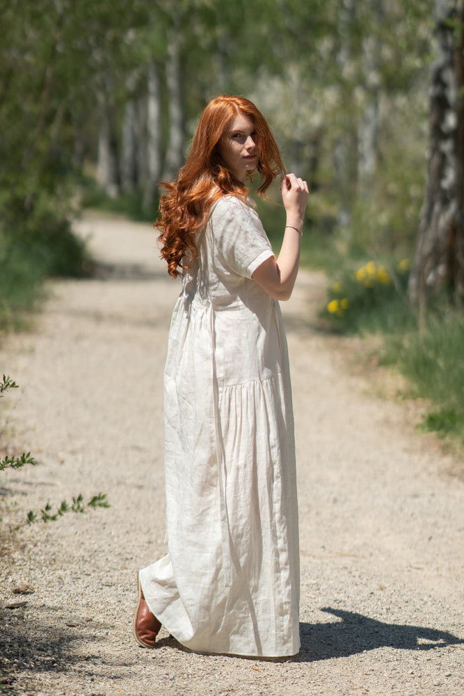 Feminine Hooded Linen Dress - VisibleArtShop