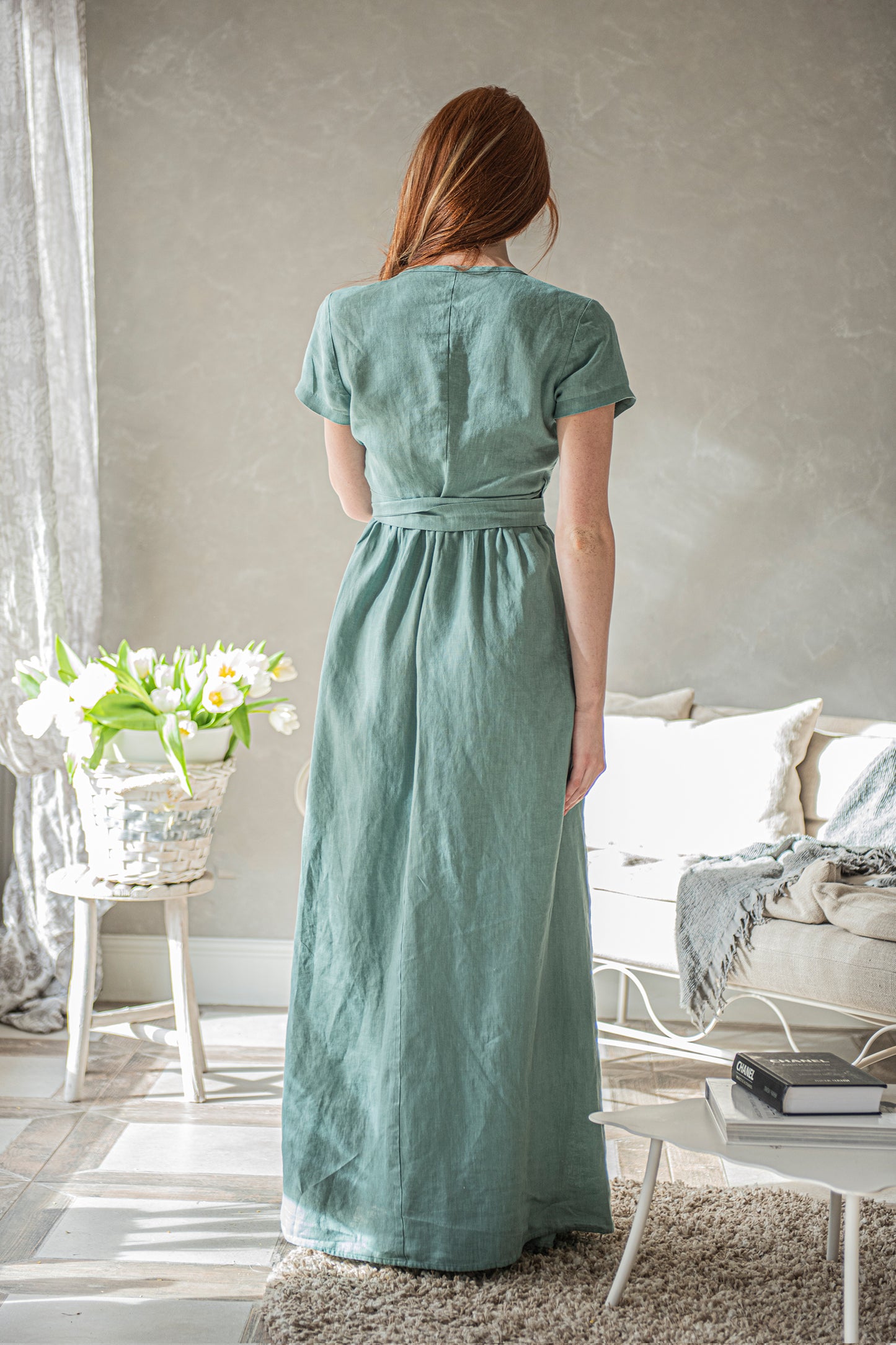 Long Linen Wrap Dress, VisibleArtShop