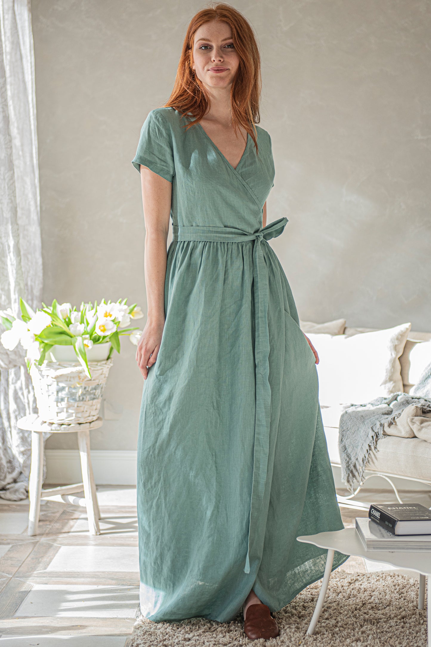 Long Linen Wrap Dress, VisibleArtShop