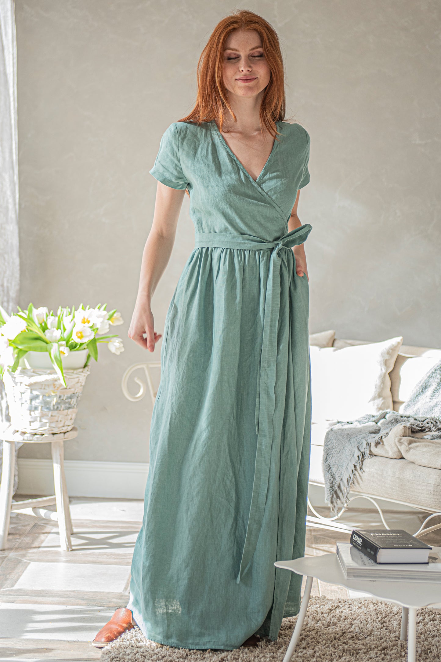 Long Linen Wrap Dress, VisibleArtShop