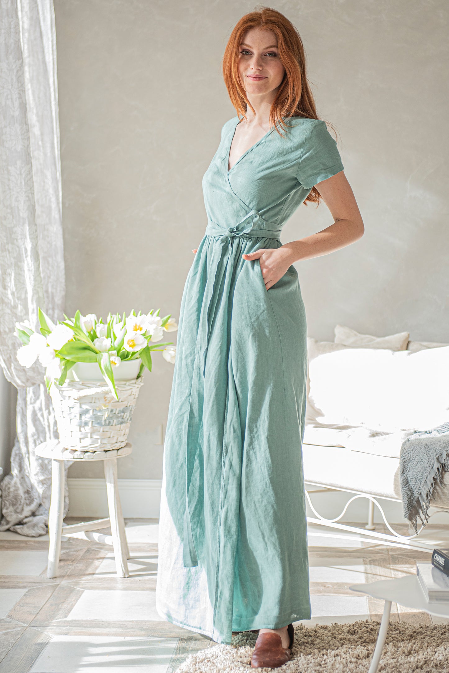 Long Linen Wrap Dress, VisibleArtShop