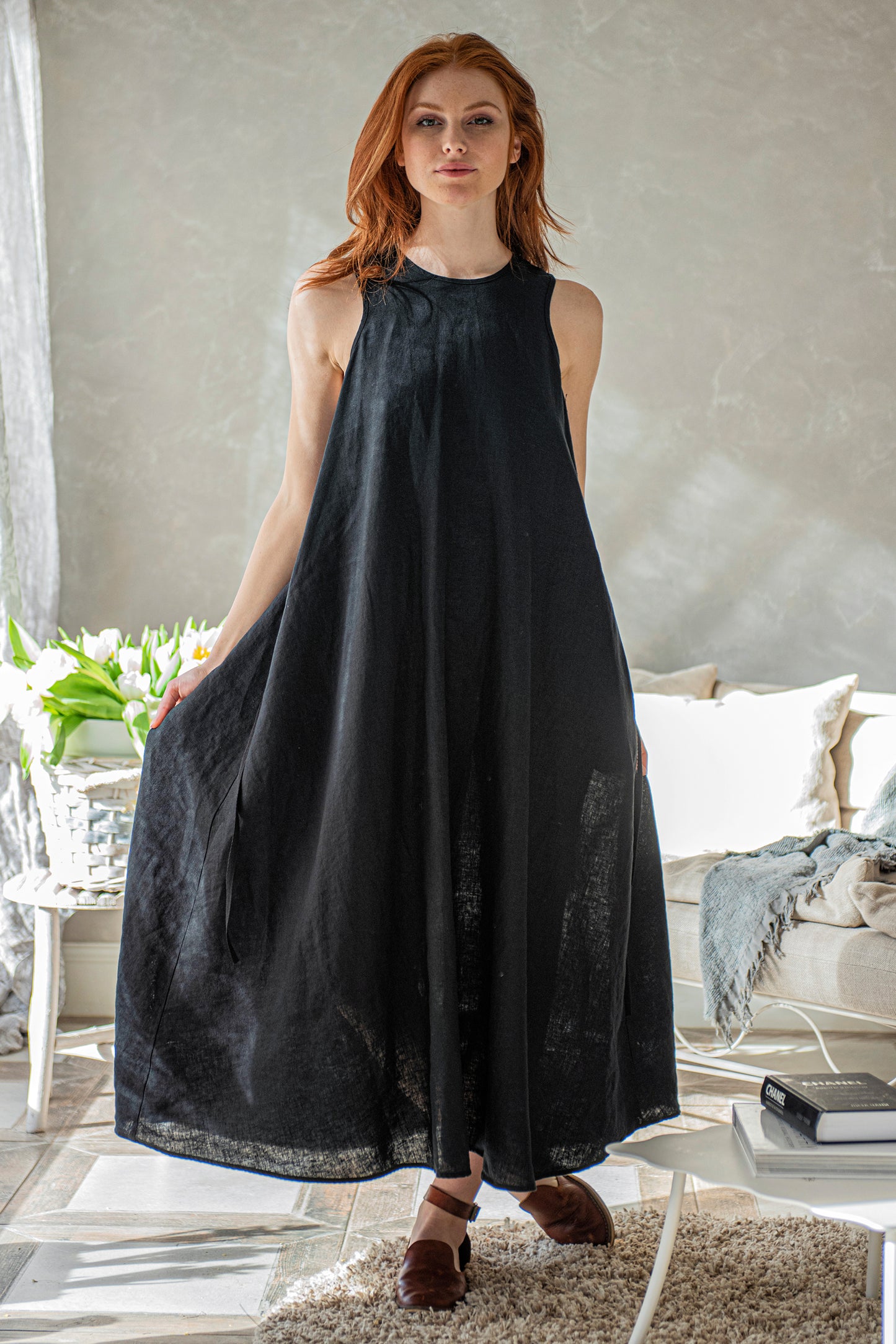 Sleeveless Linen Loose Dress, VisibleArtShop