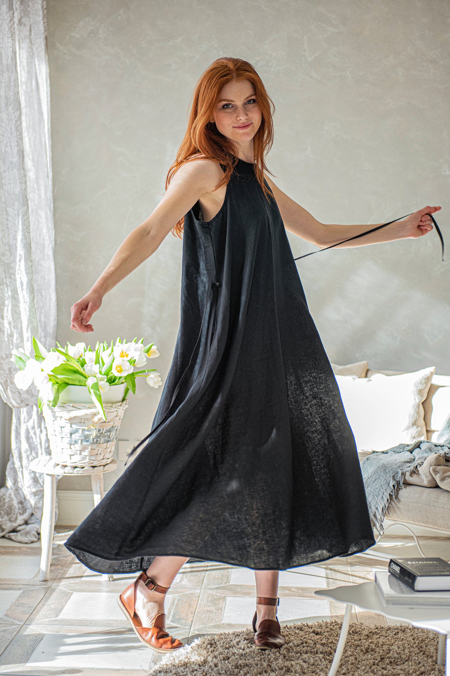 Sleeveless Linen Loose Dress, VisibleArtShop