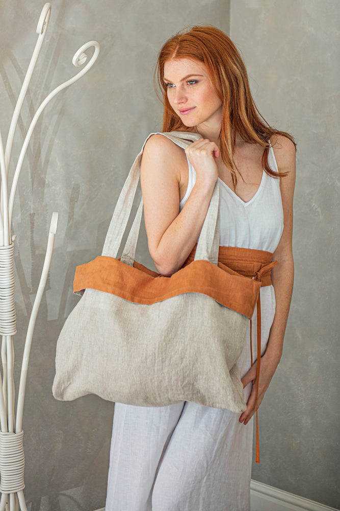 Multicolor Linen Shopping Bag Ochre - VisibleArtShop