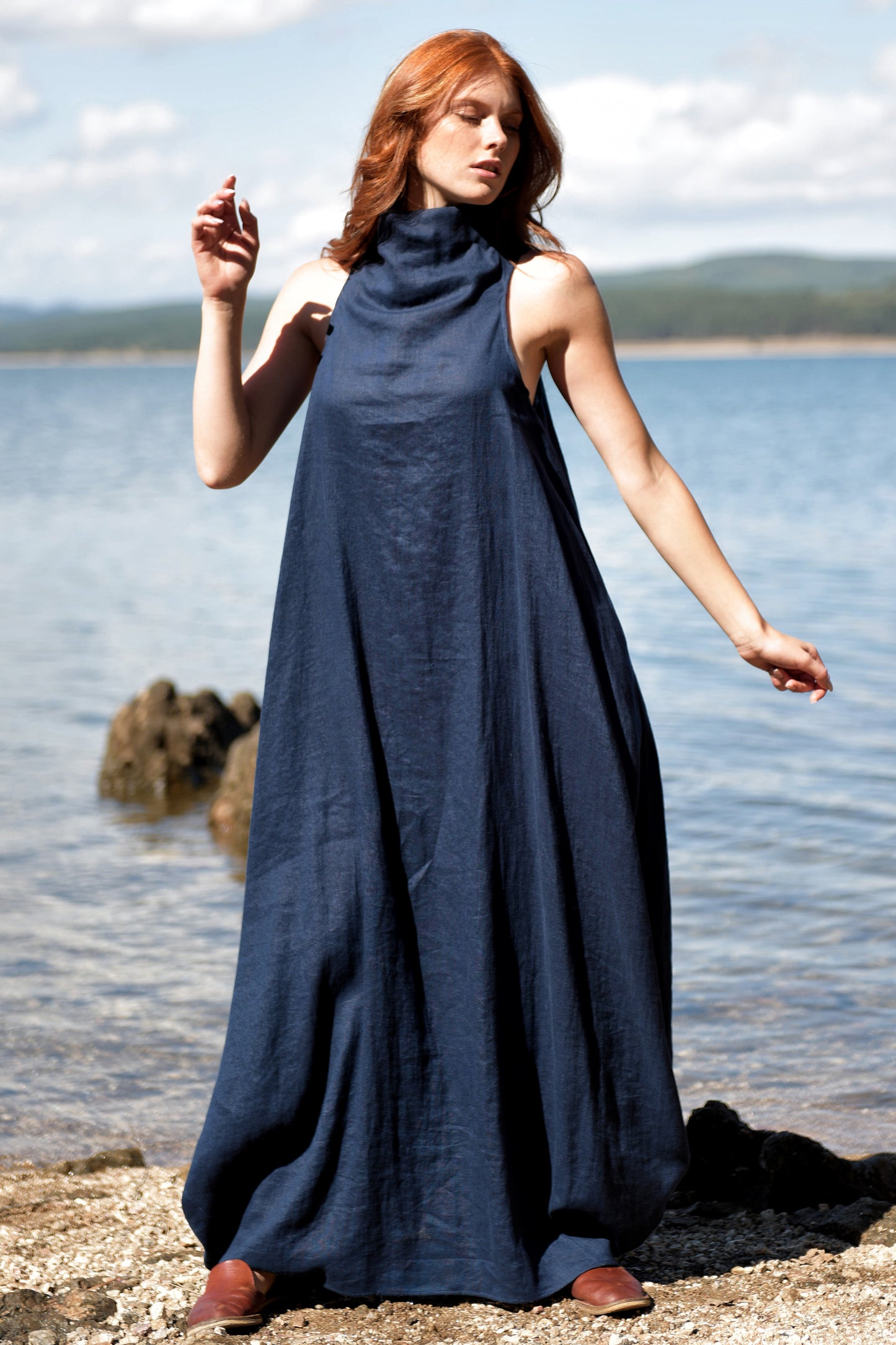 Cowl Neck Linen Dress, VisibleArtShop