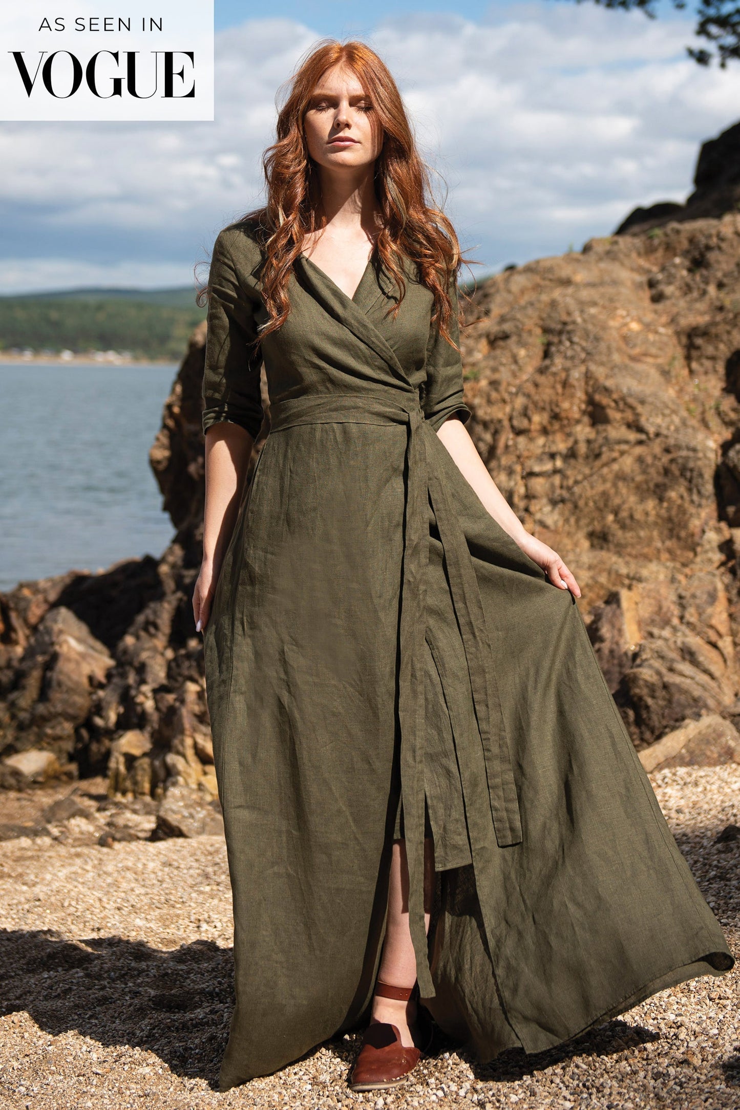 Maxi Linen Dress with Tie Waist, VisibleArtShop