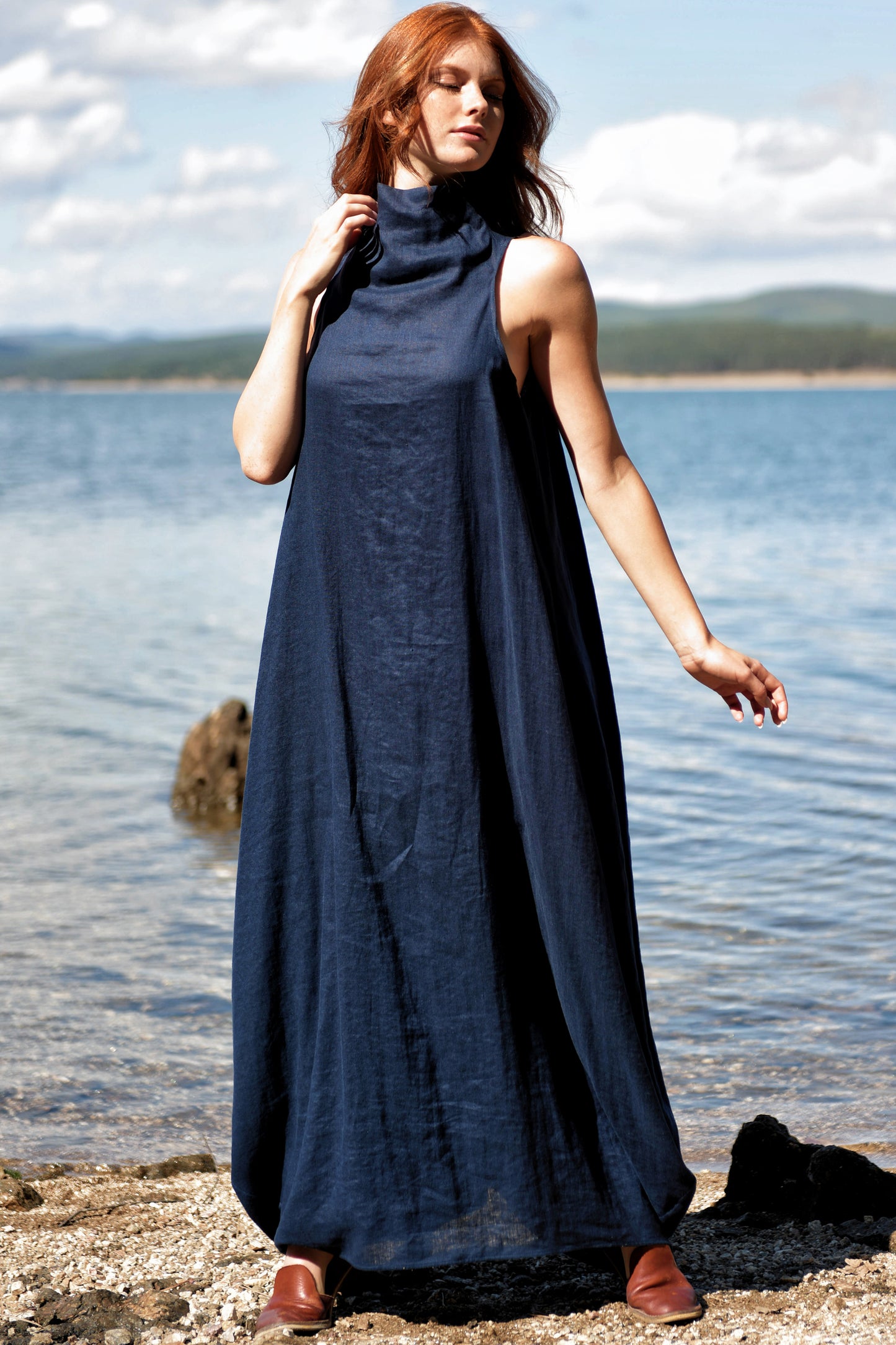 Cowl Neck Linen Dress, VisibleArtShop