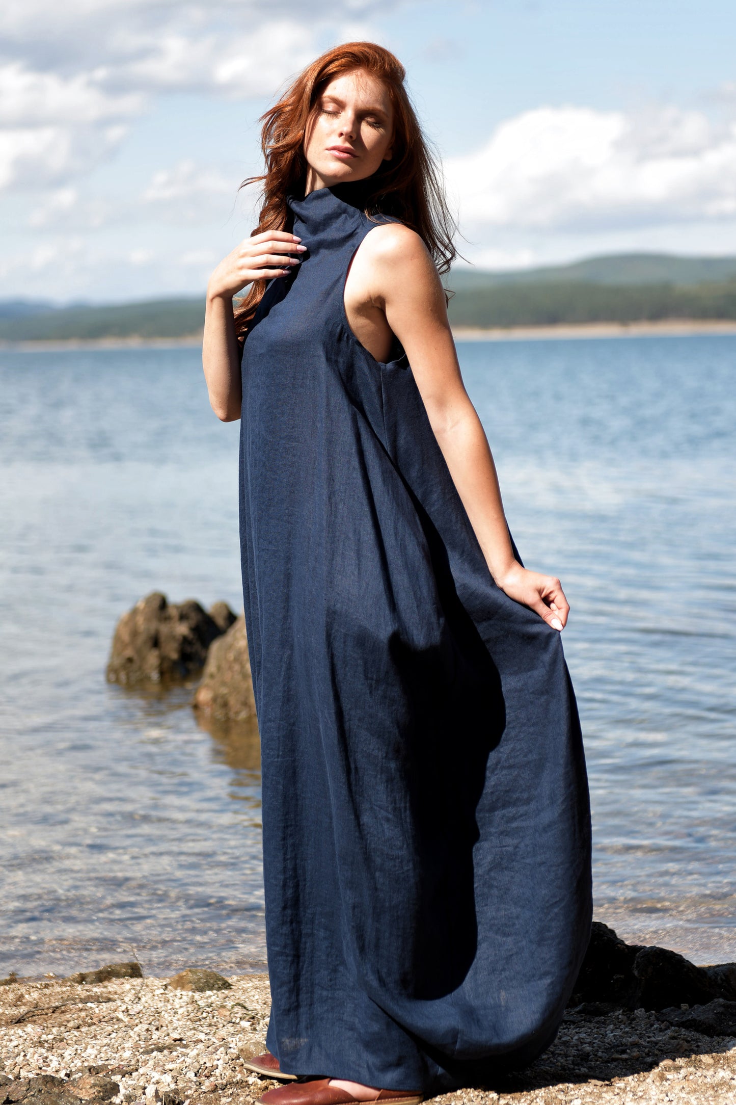 Cowl Neck Linen Dress, VisibleArtShop