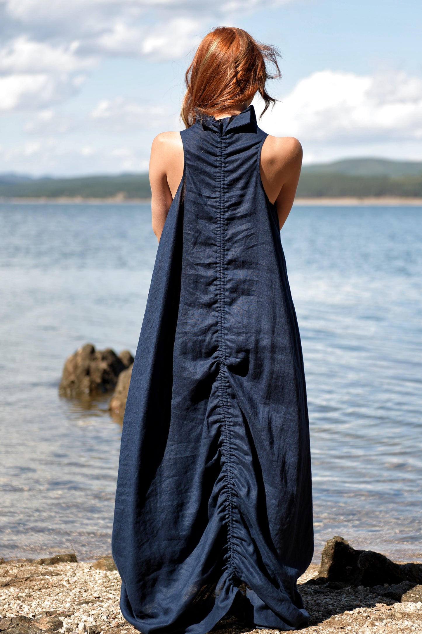 Cowl Neck Linen Dress, VisibleArtShop