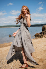 Hooded Linen Asymmetric Dress - VisibleArtShop
