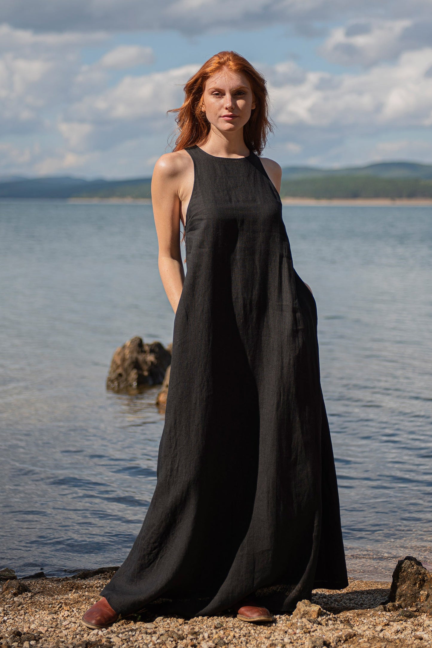 Minimalist Long Linen Dress, VisibleArtShop