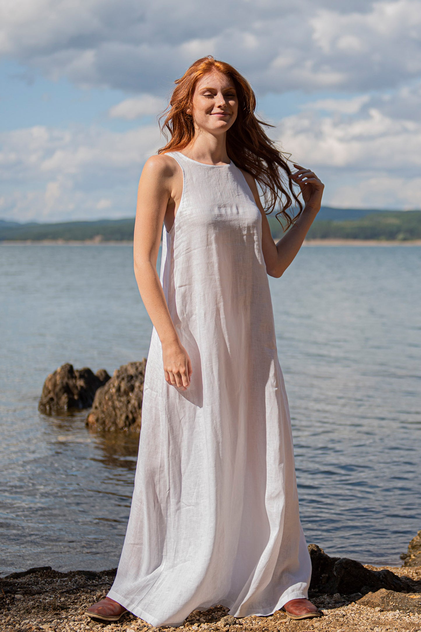 Minimalist Linen Dress in White, VisibleArtShop