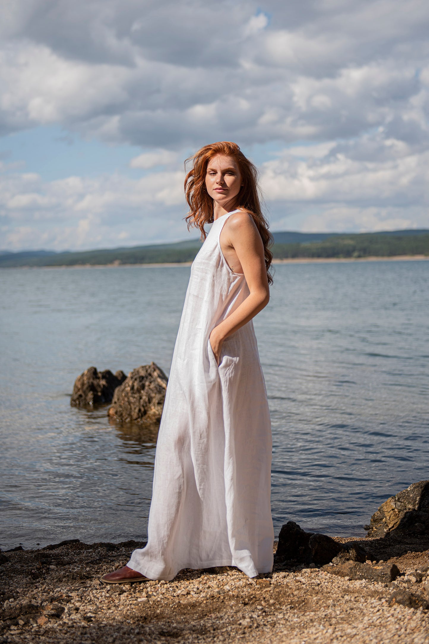Minimalist Linen Dress in White, VisibleArtShop