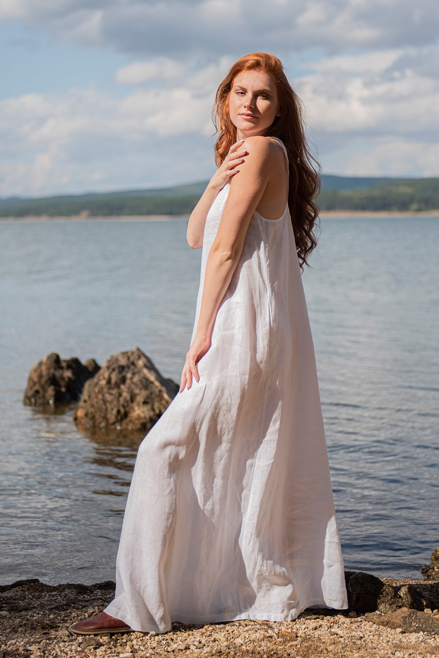 Minimalist Linen Dress in White, VisibleArtShop