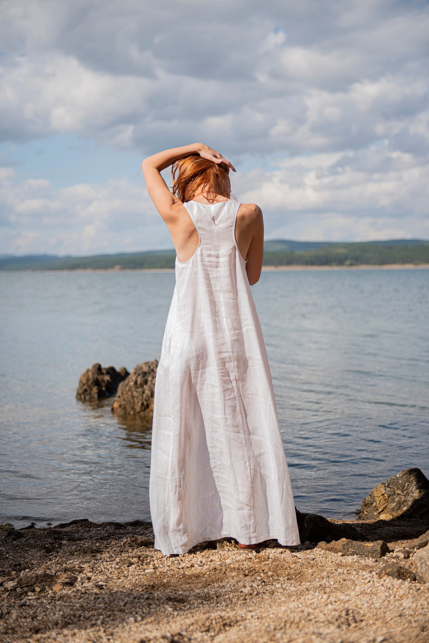 Minimalist Linen Dress in White, VisibleArtShop