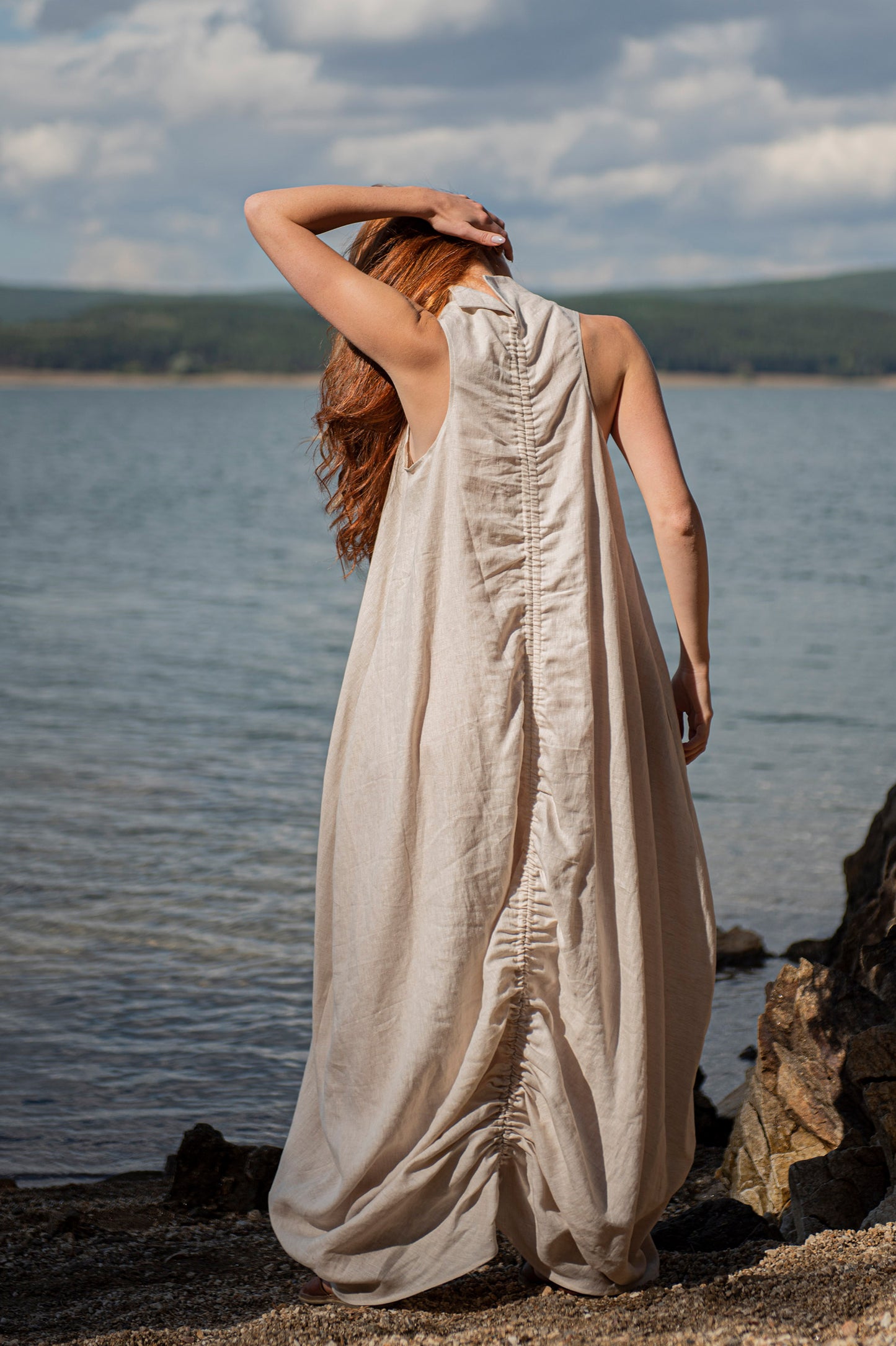 Cowl Neck Linen Dress in Natural, VisibleArtShop