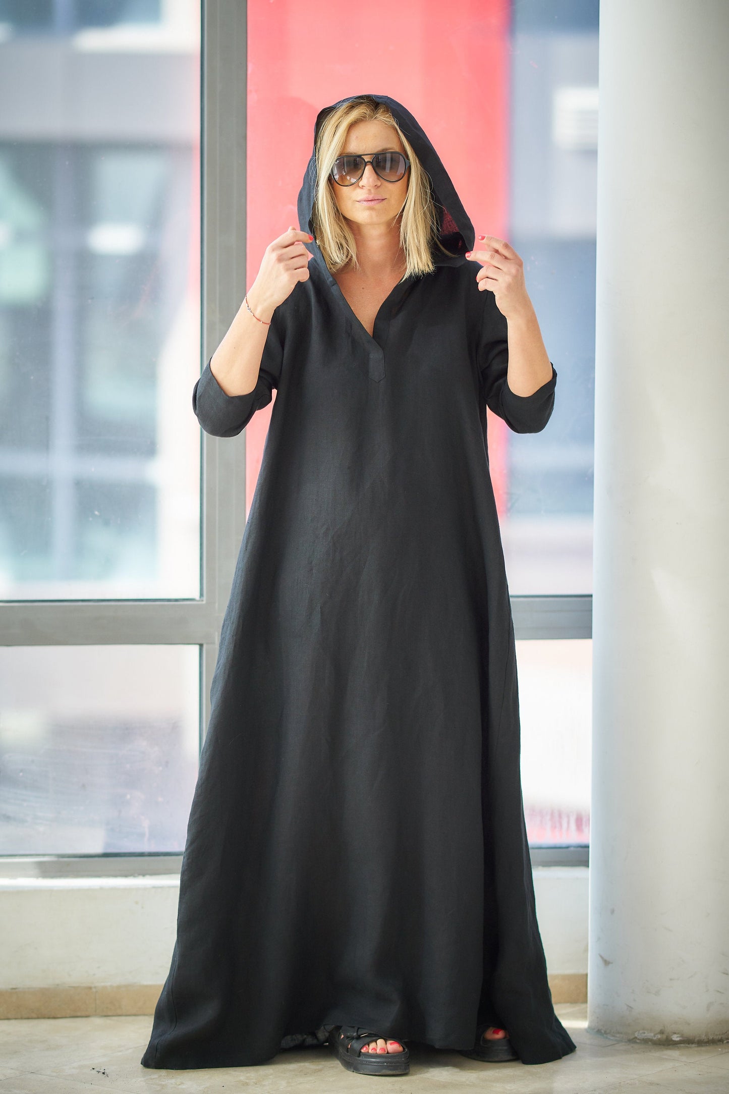 Hooded Linen Kaftan Dress, VisibleArtShop