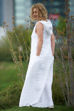 Hooded Linen Maxi Dress with Pockets - VisibleArtShop