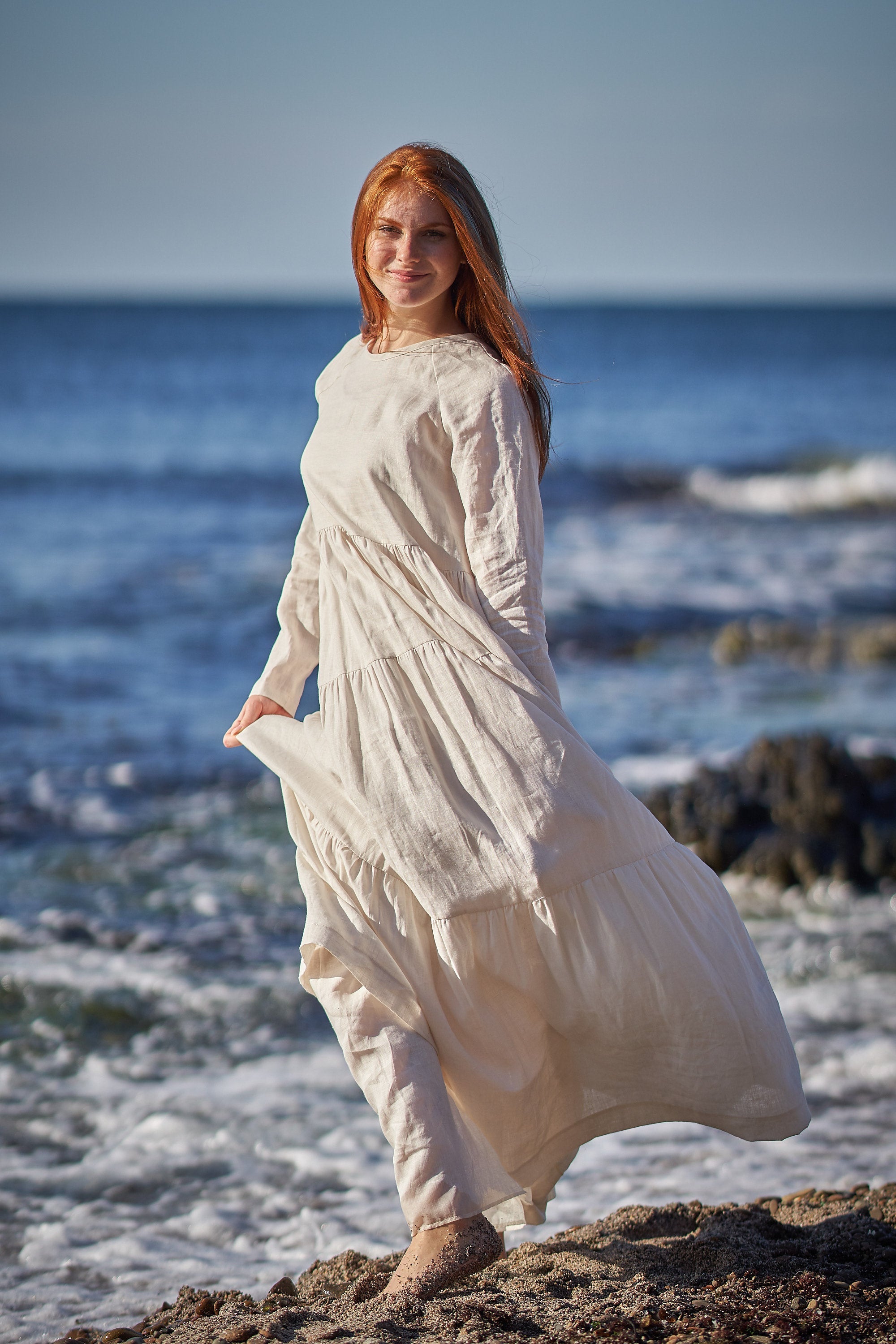 Bohemian Linen Dress in Cream, Long Sleeved Linen Maxi Dress, Sustainable Linen Dress White, Summer Wedding Boho Dress, Plus Size Linen Dress, S / Bohemian Linen Dress in Cream, Long Sleeved Linen Maxi Dress, Sustainable Linen Dress White, Summer Wedding Boho Dress, Plus Size Linen Dress, S /