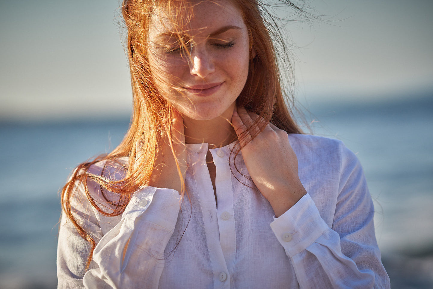 Linen Kaftan Shirt Dress in White, VisibleArtShop