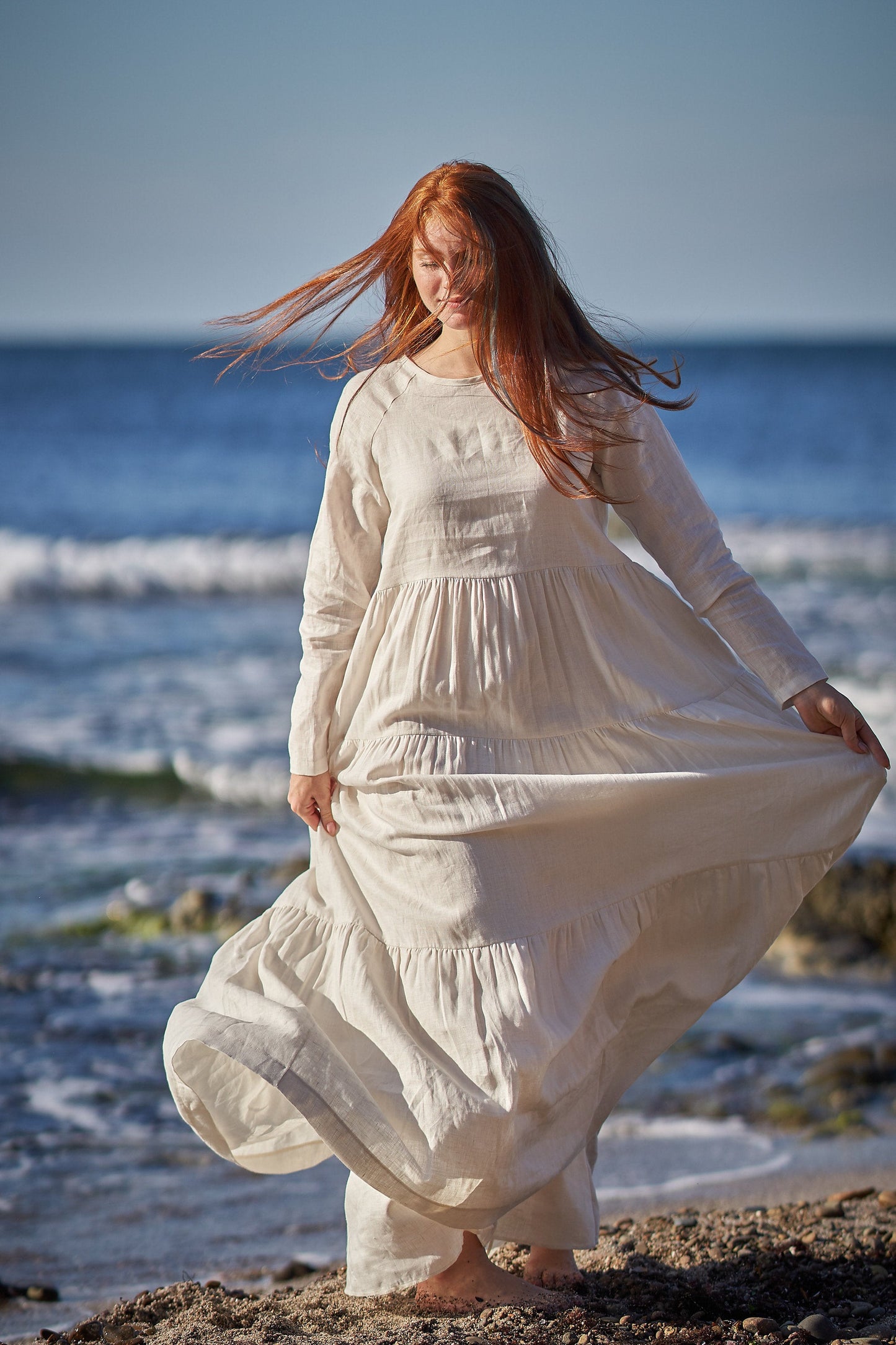 Bohemian Linen Dress in Cream, VisibleArtShop