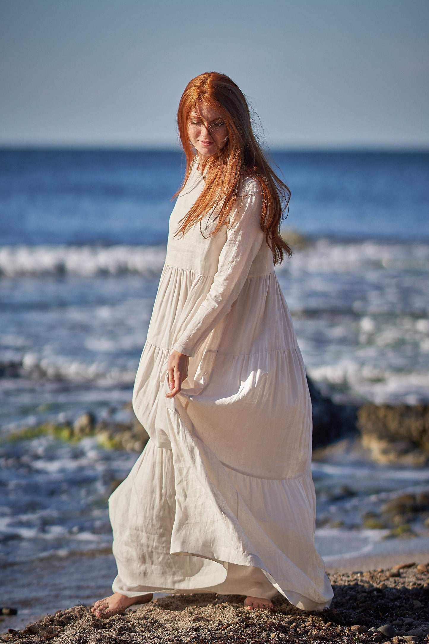 Bohemian Linen Dress in Cream, VisibleArtShop