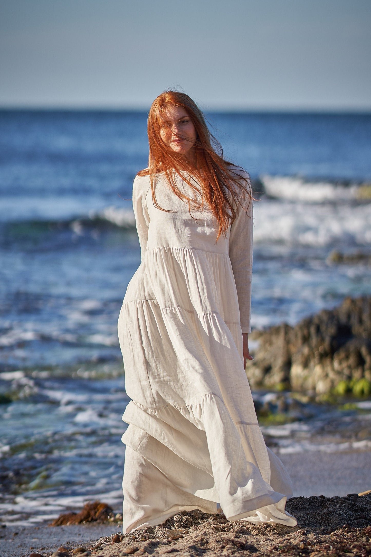 Bohemian Linen Dress in Cream, VisibleArtShop