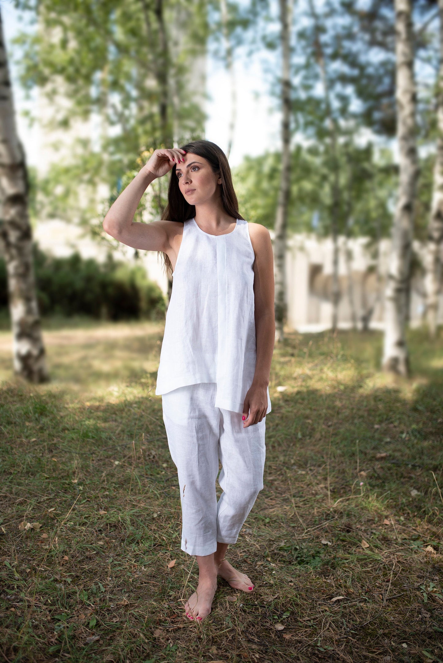 Linen Tank Top with Asymmetric front, VisibleArtShop