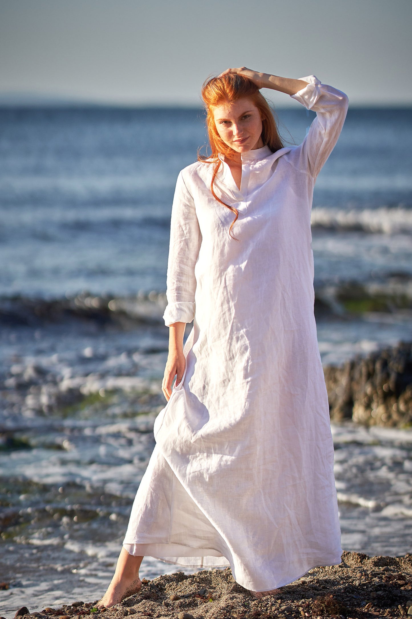 Full Sleeve Linen Kaftan Dress, VisibleArtShop
