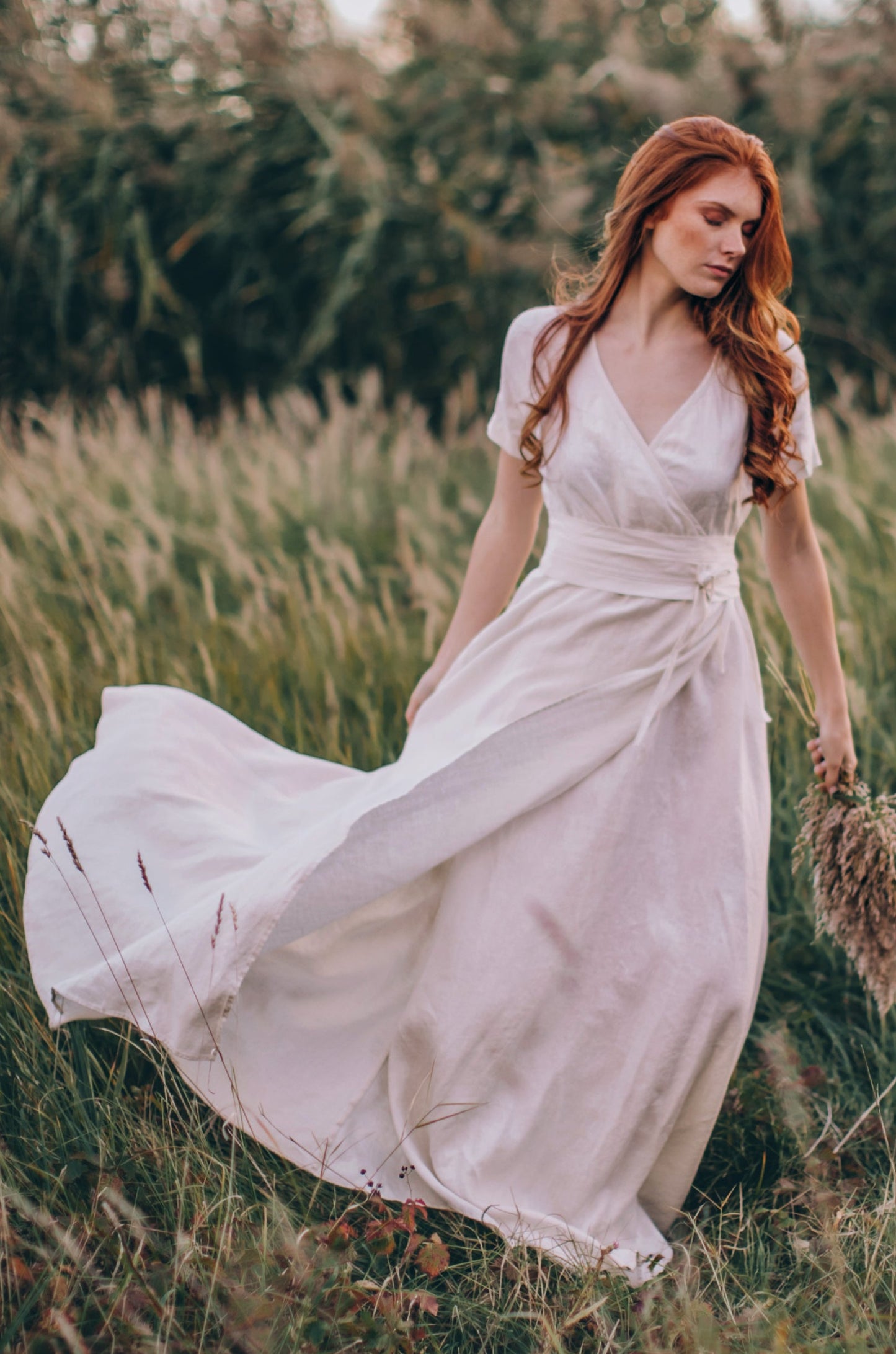 Maxi Linen Gown - Summer Wrap Dress with Tie Belt for Elegant Look VisibleArtShop Maxi Linen Gown - Summer Wrap Dress with Tie Belt for Elegant Look VisibleArtShop