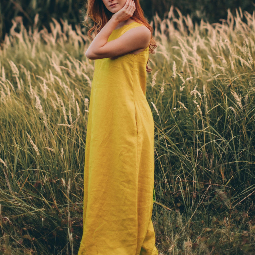 
                      
                        Minimalist Long Linen Dress in Mustard
                      
                    