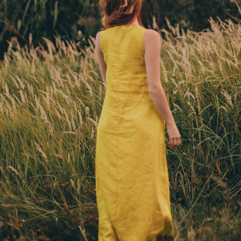 
                      
                        Minimalist Long Linen Dress in Mustard
                      
                    