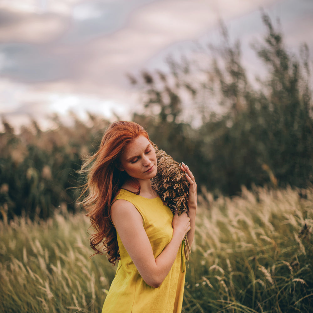 
                      
                        Minimalist Long Linen Dress in Mustard
                      
                    