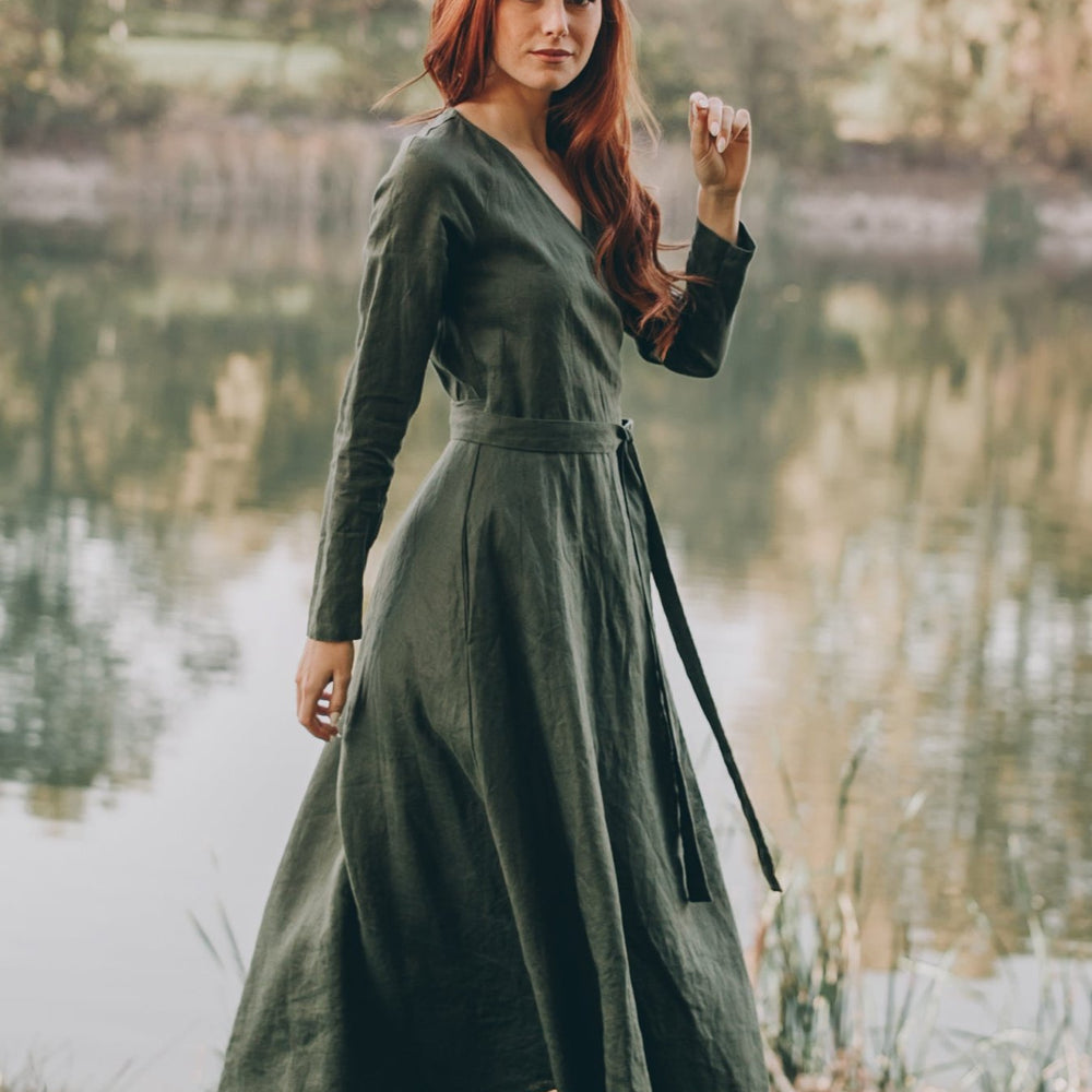 Romantic Linen Dress for Women, Long Sleeve Linen Dress, Wrap Linen Dress, Linen Midi Dress, Beautiful Maxi Dress, Bohemian Dress, XS / Gray Romantic Linen Dress for Women, Long Sleeve Linen Dress, Wrap Linen Dress, Linen Midi Dress, Beautiful Maxi Dress, Bohemian Dress, XS / Gray