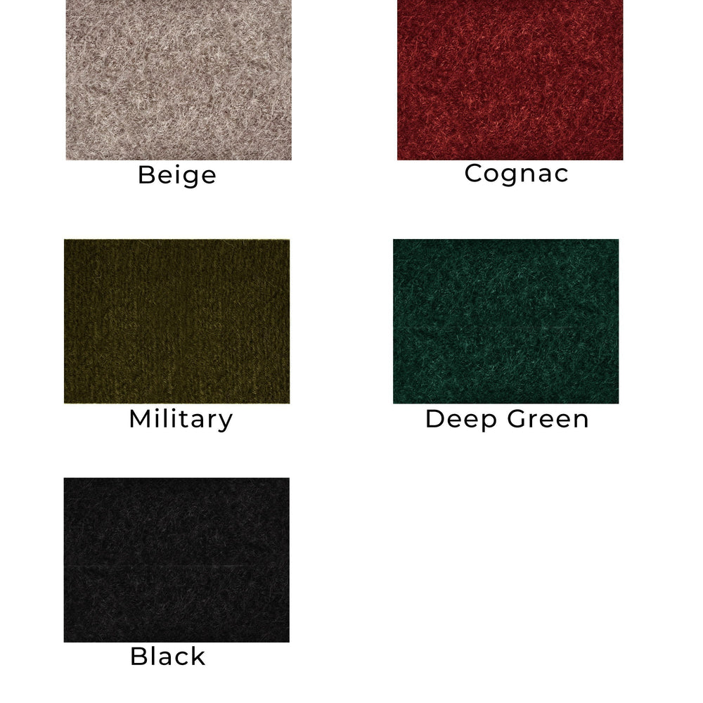
                      
                        Color palette with samples labeled as Beige, Cognac, Military, Deep Green, and Black.
                      
                    