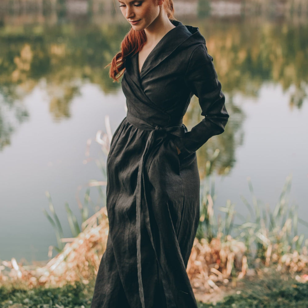 Long Sleeve Linen Wrap Dress with Hood, Linen Wrap Dress, Hooded Maxi Dress, Linen Maxi Dress, Fall Dress, Heavy Linen Clothing for Women, 3XL / Gray Long Sleeve Linen Wrap Dress with Hood, Linen Wrap Dress, Hooded Maxi Dress, Linen Maxi Dress, Fall Dress, Heavy Linen Clothing for Women, 3XL / Gray